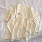 2TK Spordi&uuml;likond Naiste suvine &otilde;huke l&uuml;hikeste varrukatega T-s&auml;rk lahtised l&uuml;hikesed p&uuml;ksid Kaheosaline &uuml;likond lahtine ja &otilde;huke armas naeratav koduriided vabaaja mugav komplekt S aprikoosi