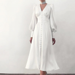 Valge &uuml;herealine elegantne kleit naistele peokleit k&otilde;rge v&ouml;&ouml;kohaga satiinist pikk kleit XL