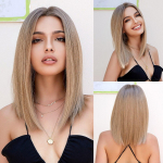 LOUIS FERREShort Straight Bob Parukad pitsiga eesmised s&uuml;nteetilised parukad naistele Helepruun keskmise osa pits eesmine parukas Cosplay parukas suure tihedusega