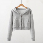 Naiste dressipluus Moodne &uuml;hev&auml;rviline kapuutsiga lukuga top l&uuml;hike k&otilde;rge v&ouml;&ouml;kohaga k&auml;rbitud jope S hall