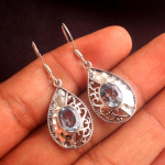 Tsitriinsinine topaas granaadist v&auml;&auml;riskivi 925 sterlingh&otilde;bedast ehted, naiste rippuvad k&otilde;rvar&otilde;ngad sinine