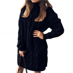 Talvine naiste kampsun &uuml;hev&auml;rviline pluss suurus soe kootud k&otilde;rge soe s&uuml;giskraega keerutatud pikk kampsun 2XL must