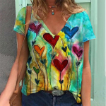 V&auml;rviline s&uuml;da 3D-prindiga T-s&auml;rk Naiste Retro l&uuml;hikeste varrukatega V-kaelusega T-s&auml;rgid Y2k Top Harajuku T&auml;navar&otilde;ivad Suurem&otilde;&otilde;dulised T-s&auml;rgid T&uuml;drukute riided S