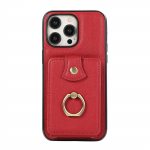 Finger Ring Pandlaga Organ Card Case Nahast &uuml;mbris iPhone'ile 15 14Plus 13 12 11 Pro Max XSMax Samsung S23 S22 S21 S20 Ultra Plus Note20Ultra A14 A54 jaoks iPhone 6/6S punane