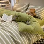 P&otilde;hjala stiilis Jaapani stiilis tr&uuml;kita ruuduline neljaosaline voodilina ja tekikott pestud puuvillast harjatud kolmeosaline komplekt 1.5m fitted sheet 4pcs