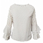 Punkttr&uuml;kiga laineline varrukatega pluus naiste O kaelusega suur volangidega varrukatega &scaron;ifoonpluusid naiste topp 4XL valge