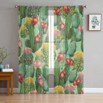 Kaktusetaim Lilled Akvarellmaal T&uuml;llist kardinad magamistoa jaoks Moodsad Voile kardinad Kodukaunistus Akende kardinad 135W x 114H(cm)