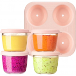 Imikutoidukonteinerid, 2,6 untsi 75 ml 4 klaastoidupurgi komplekt, v&auml;ikesed toidukonteinerid kaane ja virnastatava kandikuga, BPA-vaba