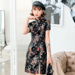 Hiina naiste satiinkleit Elegantne &otilde;huke mandariiniv&auml;rv, vintage Cheongsam Vestidos, seksikas pidulik kleit XS must