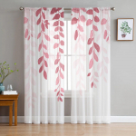 Leaf Plant Rural Style Ahhaat Roosa Gradient L&auml;bipaistev Aknakardin T&uuml;llkardinad Elutoa Sisustus Voile kardinad 135W x 114H(cm)