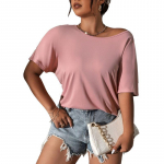 Suvine vaba &uuml;mmarguse kaelusega &otilde;lgadest lahtine Crop Top Naiste &scaron;ikk l&uuml;hikeste varrukatega T-s&auml;rk, elastne v&ouml;&ouml;koht pluss suuruses Crop Top Commuter Crop Top XL roosa