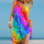 Naiste rannakleit rannar&otilde;ivaste minikleit, mitmev&auml;rviline kristallliblikastr&uuml;kiga vabaaja kleit, varrukateta vabas vormis kleit, igap&auml;evane roosa sinine suvi M