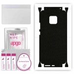 apgo kaitsev nahakleebis tagak&uuml;ljele ja k&uuml;lgedele, mis &uuml;hildub Huawei Mate 20 Pro-ga, t&auml;is&uuml;mbriskilega, fooliumiga, vin&uuml;&uuml;liga &ndash; mustrimaatriks