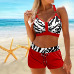 Naiste &otilde;lapaeltega ujumistrikoo ja mitmev&auml;rvilise triibulise tr&uuml;kiga bikiinidega l&uuml;hike ujumistrikoo 6XL