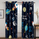3D Joonisfilm Kosmos Planeet Kosmoselaev Universum Laste &Otilde;hukesed Aknakardinad Poisi Elutoa Magamistoa Dekoratsioon 2 Paneeli 135W185H(CM)53x73in&Grommet Top