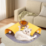 2 in 1 Cat Bed and Tunnel Activity Center Breathable Play Hut with Playing Ball Toy Interactive pruun
