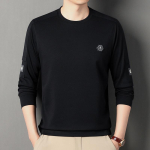 S&uuml;gis Uus Meeste &Uuml;mmarguse Kaelusega Huppar Korea Versioon Moodne Vabaaja Tr&uuml;kitud &Uuml;hev&auml;rviline Pikkade Varrukatega T-s&auml;rk Meestele 130-4XL black