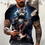 Naljakas T-s&auml;rk meestele Suvised l&uuml;hikeste varrukatega loomade T-s&auml;rgid Rock Cat 3D Prindiga Mood vabaaja t&auml;navasuured meester&otilde;ivad 2XL