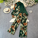 Fashion Plus Print POLO krae pikkade varrukatega top ja p&uuml;ksid Kaheosaline komplekt naistele suvine uus vabaaja salendav komplekt One size fits all