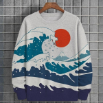 Vintage meeste dressipluusid 3d print Ukiyo-E merelaine kapuutsid Pullover S&uuml;gis pikkade varrukatega T-s&auml;rk Oversized dressipluus Meeste riided S