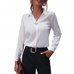 Naiste s&auml;rk Rev&auml;&auml;ri pikkade varrukatega Faux Pearl Decor Regular Fit s&auml;rk &uuml;hev&auml;rviline Lihtne kerge pluus L valge