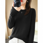 YYFS naiste mood vabaaja s&uuml;gis-talv &uuml;hev&auml;rviline tr&uuml;kitud pikkade varrukatega O-kaelusega topid naister&otilde;ivad villased kudumid kampsunid XXL must