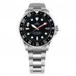 Suhte FreeDiver GMT seeria Sapphire roostevabast terasest musta sihverplaadiga automaatne RTF051 200M meeste k&auml;ekell must