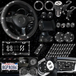 Teemantidega kaunistatud autode siseviimistluse tarvikute komplekt: K&auml;sipidur, K&auml;igukangi kate, Numbrim&auml;rk, Rool, &Otilde;lakate, Konks