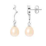 PERLINEA - Boucles d'Oreilles - V&eacute;ritables Perles de Culture d'Eau Douce Poires 8-9 mm Rose Naturel - Bijoux Femme