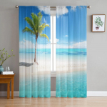 Rand P&auml;ikeseloojang Ookeanimaastik L&auml;bipaistvad kardinad Elutoa aken T&uuml;llkardinad Magamistoa K&ouml;&ouml;gi jaoks Kodukaunistus Voile kardinad W135 x H115cm x1&Rod Pocket