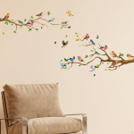 4Pcs Bird on Tree Branch Wall Stickers Decoration, Easy to Peel, Art Sticker Decals