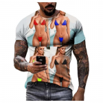 Suvine Creative Sexy Beauty 3D tr&uuml;kitud T-s&auml;rk Moodne Meeste Suure kaelusega vabaaja l&uuml;hikeste varrukatega s&auml;rk S