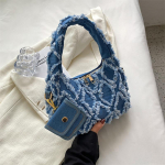 Tupsudega Ruuduline Denim K&auml;ekott Kevad Suvi Uus Prantsuse Niche V&auml;ike V&auml;rske Disainitunnetus Naiste T&ouml;&ouml;le K&auml;ik Kotti K&otilde;rge Kvaliteediga Kaenlakott (20cm<Max Length<30cm)