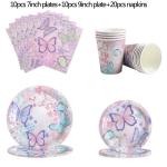 Purple Pink Butterfly Disposable Tableware Napkin plate Tablecloth Butterfly Birthday Party Decoration Girl Baby Shower supplies