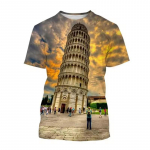 Pisa torni mustriga T-s&auml;rk Meeste 3D-prinditud maastikuga T-s&auml;rgid Suvised T&auml;nava suured l&uuml;hikeste varrukatega reisimis-T-s&auml;rk S