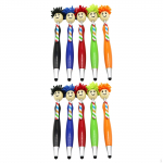 3 in 1 Pen Mop Head Topper Funky Stationery Gift Retractable Ballpoint Pens Novelty Black 10Pcs