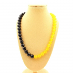 Pierres et Min&eacute;raux. Collier perles Agate jaune + Agate noire 8 mm. Chaine en acier Collier femmes, hommes. Taille personnalisable.