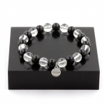 Pierres et Min&eacute;raux. Bracelet Perles Obsidienne noire + Quartz 8 mm. Fabriqu&eacute; en France.