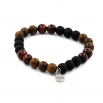 Pierres et Min&eacute;raux. Bracelet Perles Oeil de Tigre rouge + Onyx noir mat + bois 8 mm. Fabriqu&eacute; en France. must