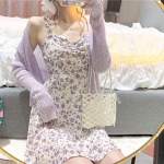 Naiste elegantne lilleline minikleit, suvised magusad &otilde;hukesed lillad sukkadega kleidid S lilla