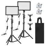 2 pakki LED-videovalgusti komplekt 15W LED-valguspaneel 1,2 m metallist valgustihoidjate ja telefonihoidikutega