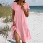 L&uuml;hikeste varrukatega boheemlaslik kleit naistele, vabaaja ja lahtise l&otilde;ikega suvine suviline lilleline kleit taskutega S roosa