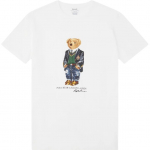 Polo Ralph Lauren Polo Bear Kirjamustriga Tr&uuml;kitud &Uuml;mmarguse Kaelusega L&uuml;hikeste Varrukatega T-s&auml;rk Meeste Topid Valge MNPOKNI1N820931-100 XS