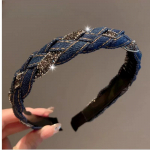 Denim peapael K&otilde;rgekvaliteediline Elegantne Retro Kerge Rhinestone Denim Juukseaksessuaarid Punutud Peapael Moekas Lihtne Juuksepael