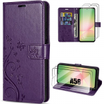 &Uuml;mbris Samsung Galaxy A56 5G jaoks - BOOLING - Nahaimitatsioon Taimede Liblikate Muster Tume Lilla - 2 Karastatud Klaasi lilla