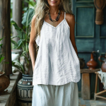 Naiste moekas ja vabaaja varrukateta puuvillane ja linane topp XXL must