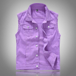 Meeste Kevad Suvi Denim Vest Mootorrattur Korea Kitsas Vest Streetwear Mehed XXL lilla