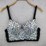 Moodne ainulaadne salendav akr&uuml;&uuml;l seljata erksav&auml;rviline l&uuml;hikeste varrukatega pealiskate strapless topp halterkaelusega naistele Camis & Tank Tops 34/75 must