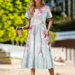 Women's Casual Cute pattern Print Round Neck Midi Dress Basic Classic Outdoor Everyday Short Sleeve Loose Dress L