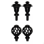 2Pairs Curtain Rod Finials 3/4 inch Black and Hollow Out